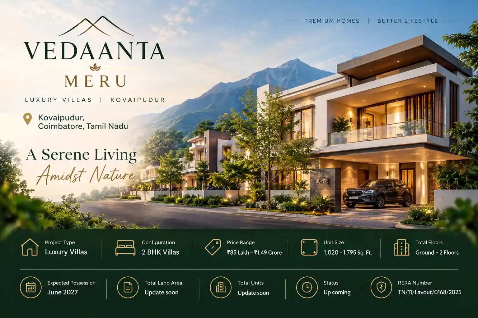 Vedaanta Meru luxury 2 BHK villas in Kovaipudur, Coimbatore